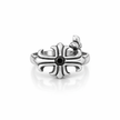 Silver ring with black gemstone on a white background
